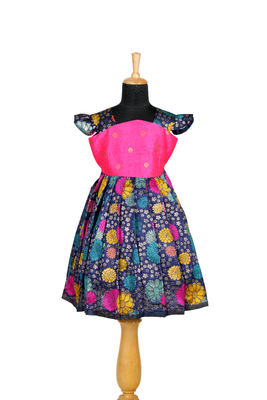 Girls blue zinniah cluster pattu pavadai frocks 1