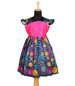 Girls blue zinniah cluster pattu pavadai frocks