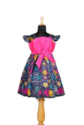 Girls blue zinniah cluster pattu pavadai frocks 2