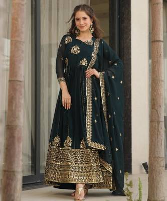 Rama georgette embroidery zari sequins flared gown with heavy dupatta 1