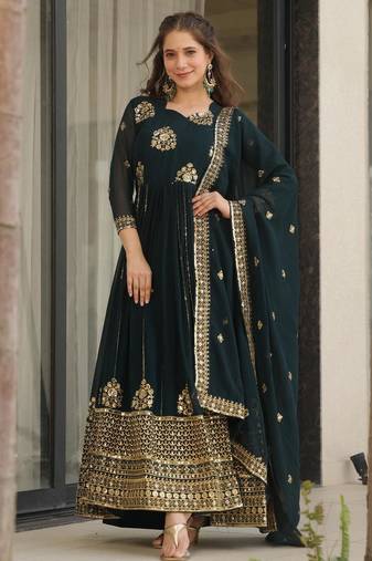 Rama georgette embroidery zari sequins flared gown with heavy dupatta