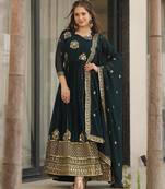 Rama georgette embroidery zari sequins flared gown with heavy dupatta