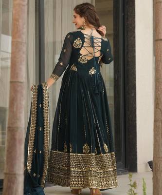 Rama georgette embroidery zari sequins flared gown with heavy dupatta 2