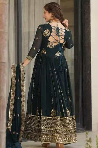Rama georgette embroidery zari sequins flared gown with heavy dupatta