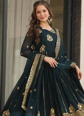 Rama georgette embroidery zari sequins flared gown with heavy dupatta 4