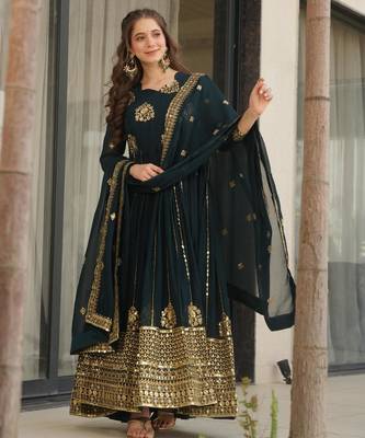 Rama georgette embroidery zari sequins flared gown with heavy dupatta 5