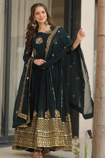 Rama georgette embroidery zari sequins flared gown with heavy dupatta