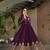 Wine georgette embroidery zari sequins flared gown with heavy dupatta