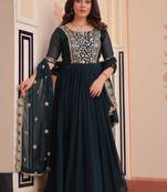 Rama georgette with embroidery zari sequins with heavy dupatta