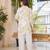 White Printed Rayon Co-Ord Set with Multicolor Leaf Motif
