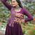 Wine rayon kutchi gamthi thread embroidered & cotton print work navratri gown