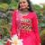 Pink rayon kutchi gamthi thread embroidered & cotton print work navratri gown