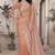 Peach sequin embroidered net saree with unstitch blouse