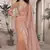 Peach sequin embroidered net saree sari with unstitch blouse piece