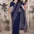 Navy blue sequin embroidered net saree sari with unstitch blouse piece