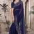 Navy blue sequin embroidered net saree with unstitch blouse