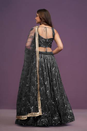 Black Zari sequin Embroidered Butterfly Net Lehenga Choli