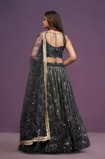 Black Zari sequin Embroidered Butterfly Net Lehenga Choli