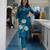 Teal Blue Cotton Kurta Set with White Floral Embroidery 