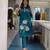 Teal Blue Cotton Kurta Set with White Floral Embroidery 