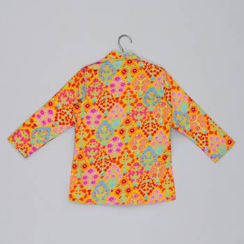 Mustard stylish floral printed front open kurta ,mirror work and embroidery with pajama set 4