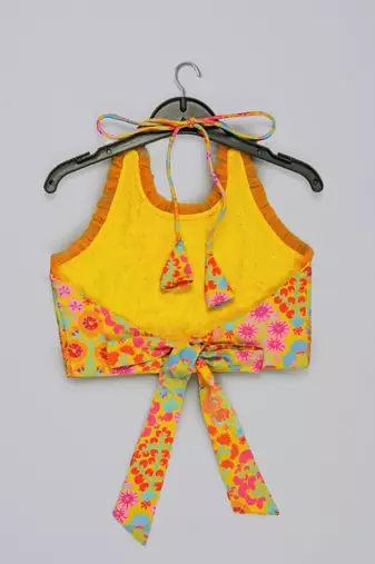 Mustard floral printed mirrow work and embroidered blouse with floral printed ghagara set
