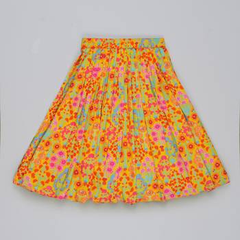Mustard floral printed mirrow work and embroidered blouse with floral printed ghagara set 6