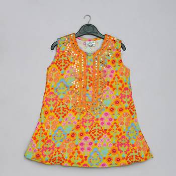 Mustard floral printed mirrow work and embroidered top with floral printed sharara set 3