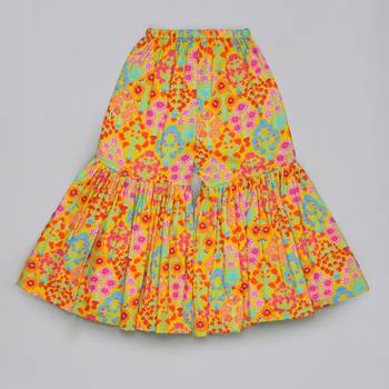 Mustard floral printed mirrow work and embroidered top with floral printed sharara set 5
