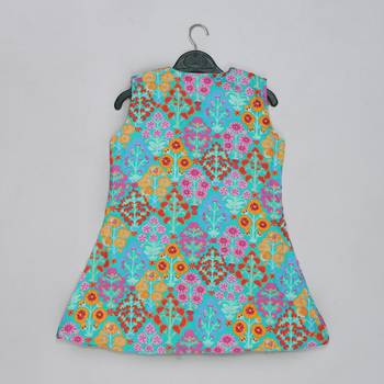 Blue floral printed mirrow work and embroidered top with floral printed sharara set 4