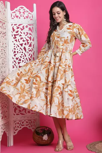 Rajnandini women's pure cotton jaipuri printed western dress