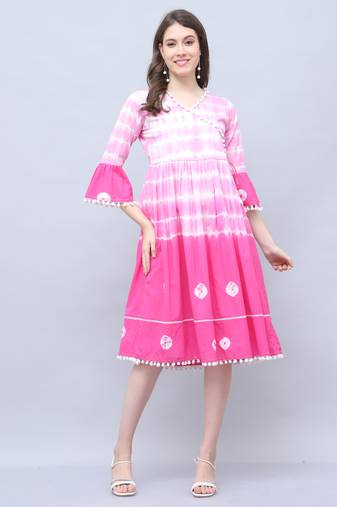 Rajnandini women's pure cotton tie-dye shibori printed western dress