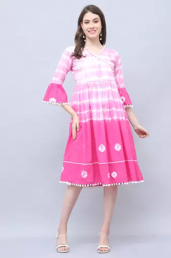 Rajnandini women's pure cotton tie-dye shibori printed western dress