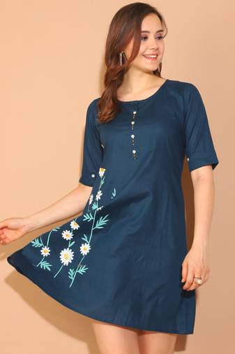 Rajnandini women's pure cotton floral paint western dress