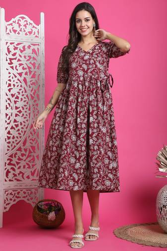 Rajnandini women's pure cotton jaipuri printed western dress