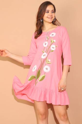 Rajnandini women's pure cotton floral paint western dress