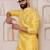 Men yellow cotton blend kurta with ethnic sequin embroidery