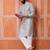 Men grey cotton kurta featuring vertical sequin detail