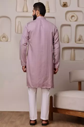 Men pink cotton blend kurta with sequin embroidery detailing