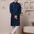 Men blue cotton blend kurta with vertical sequin embroidery