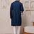 Men blue cotton blend kurta with vertical sequin embroidery