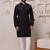 Men black embroidered kurta in cotton blend with sequin dots