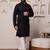 Men black embroidered kurta in cotton blend with sequin dots