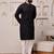 Men black embroidered kurta in cotton blend with sequin dots