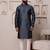 Men grey silk blend kurta with textured jacquard pattern finish