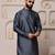 Men grey silk blend kurta with textured jacquard pattern finish