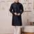 Men black silk blend kurta with textured jacquard pattern finish