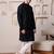 Men black silk blend kurta with textured jacquard pattern finish