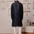 Men black silk blend kurta with textured jacquard pattern finish