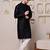 Men black silk blend kurta with textured jacquard pattern finish